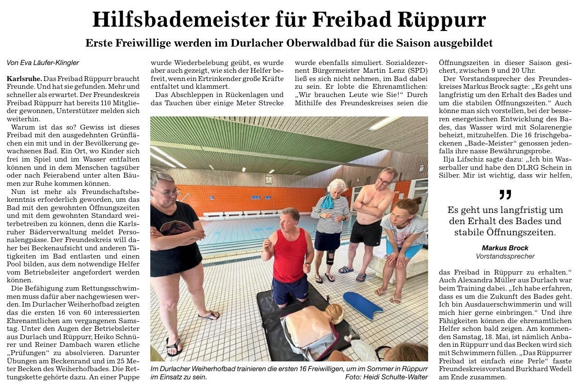 Hilfsbademeister für Freibad Rüppurr